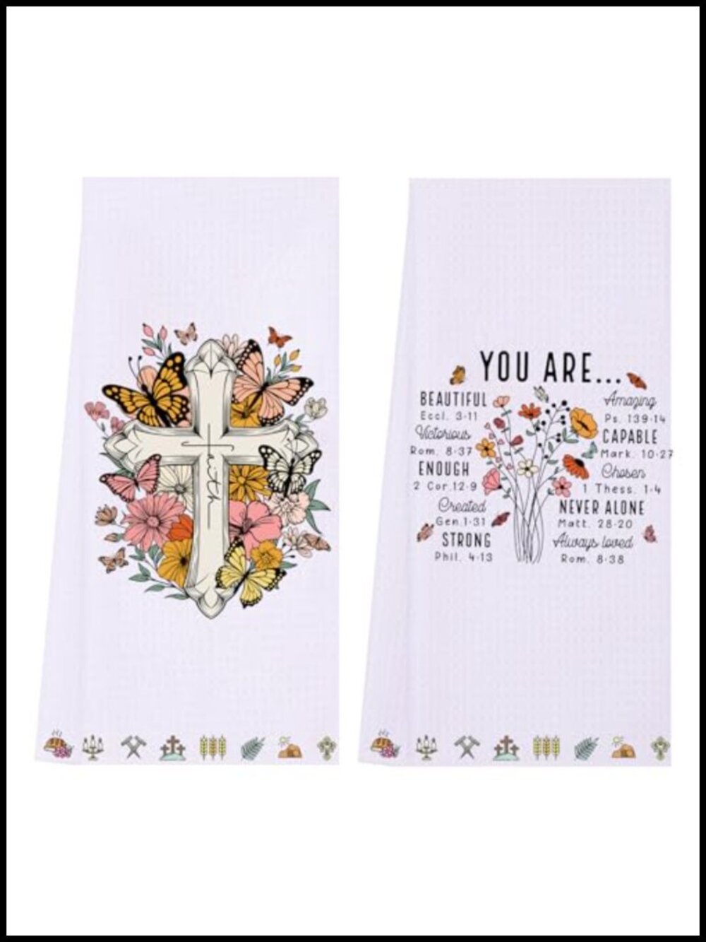 Christian Kitchen Towels Set of 2 Waffle Weave Faith Dish Towels